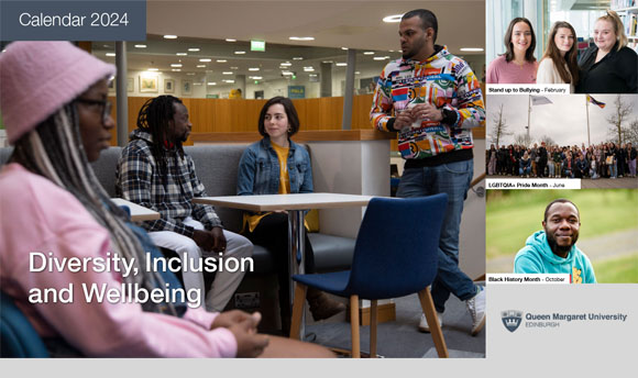 A collage of images from the 2024 33Ƶ Diversity, Inclusion and Wellbeing calendar. It features different images of students on campus and at events.